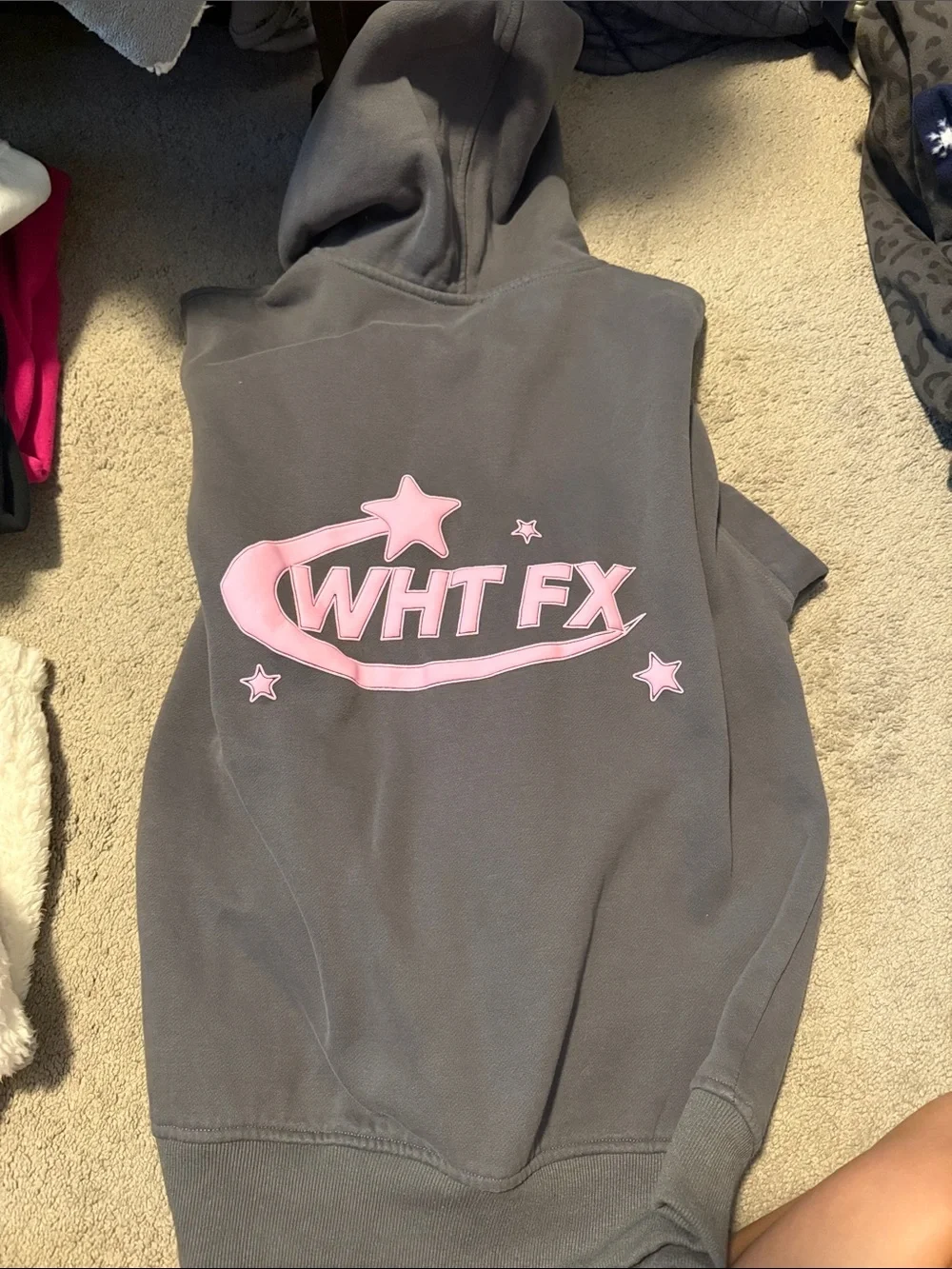 White Fox Boutique Charcoal Gray Crewneck with Pink Logo - Picture 2 of 2